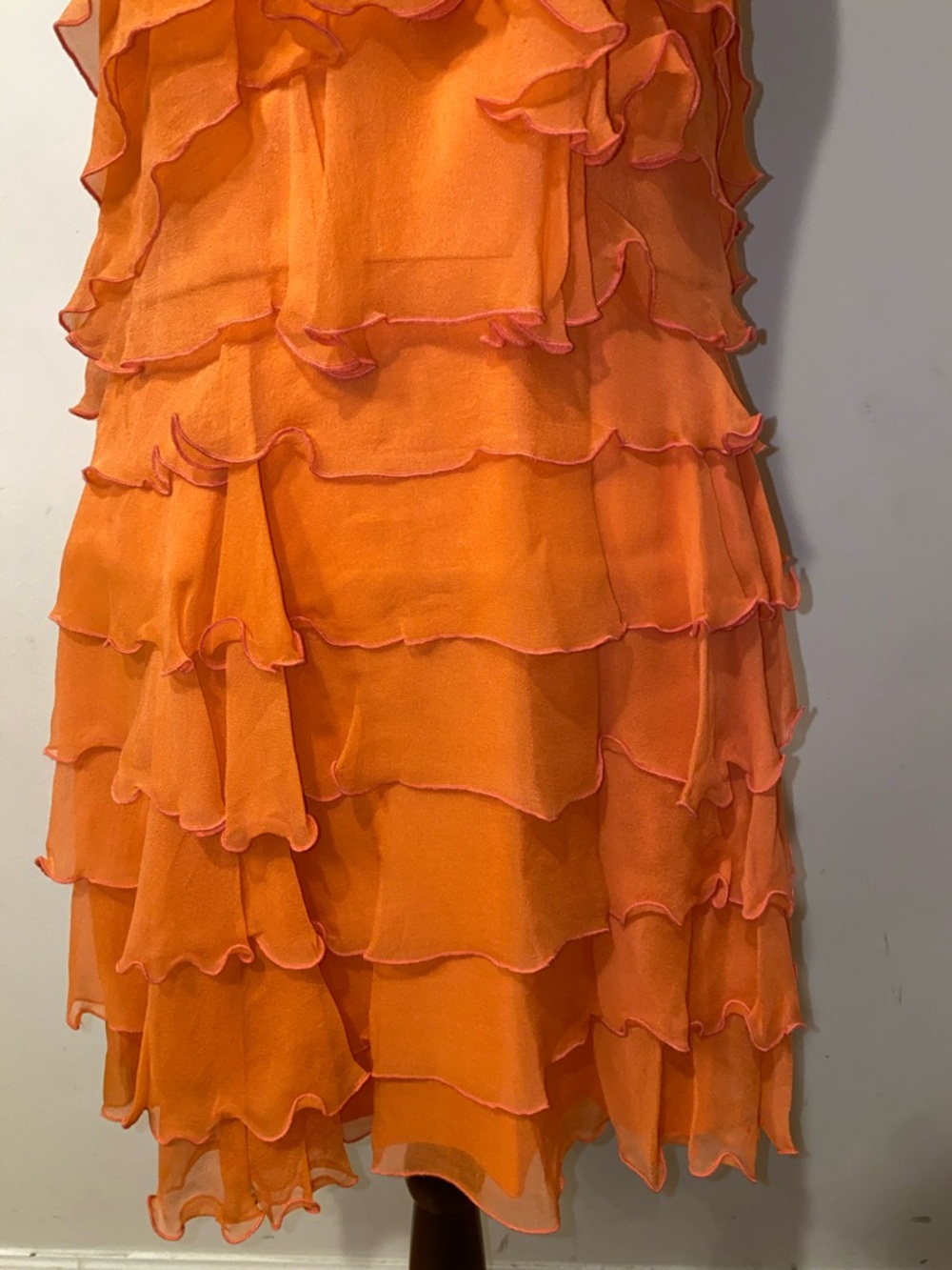 Alice + Olivia Coral Silk Chiffon Tiered Ruffle Halter Mini Dress Size Large - Picture 6 of 15